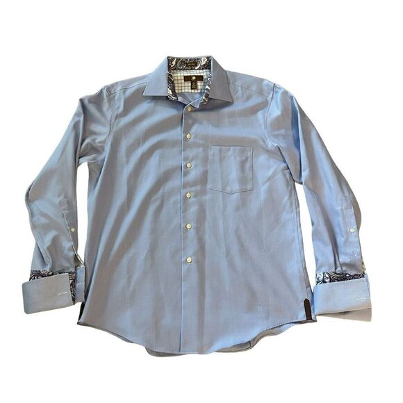 Mens EGARA Shirt 16.5 32/33 Non Iron Modern Fit Blue Dress Size L Flip Cuff - Picture 1 of 4